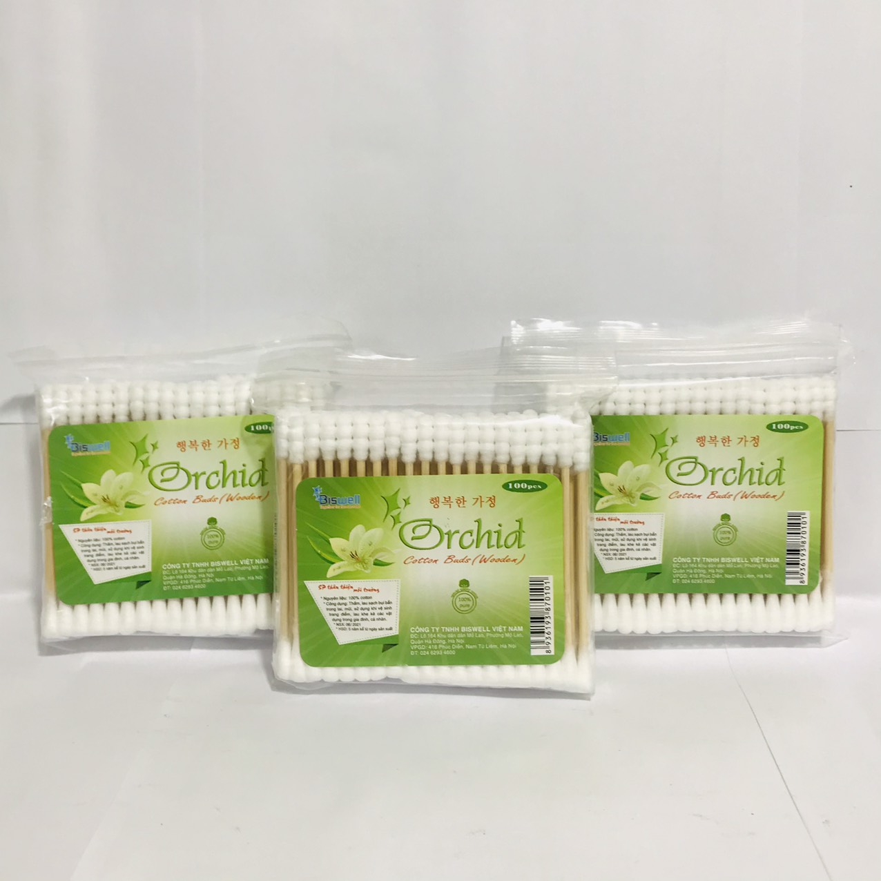 Tăm Bông Cán Gỗ Orchid Xuất Hàn 100 que