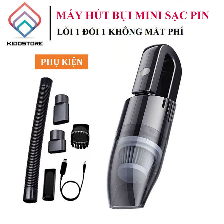 Máy hút bụi cầm tay, máy hút bụi gia đình, máy hút bụi xe ô tô LOẠI KHÔNG DÂY MINI ĐEN XCQ - 12C lực hút cực lớn tới 6000pa hút được cả lông tóc, công suất 120W siêu tiết kiệm điện [ LỖI 1 ĐỔI 1, BẢO HÀNH 1 NĂM ]