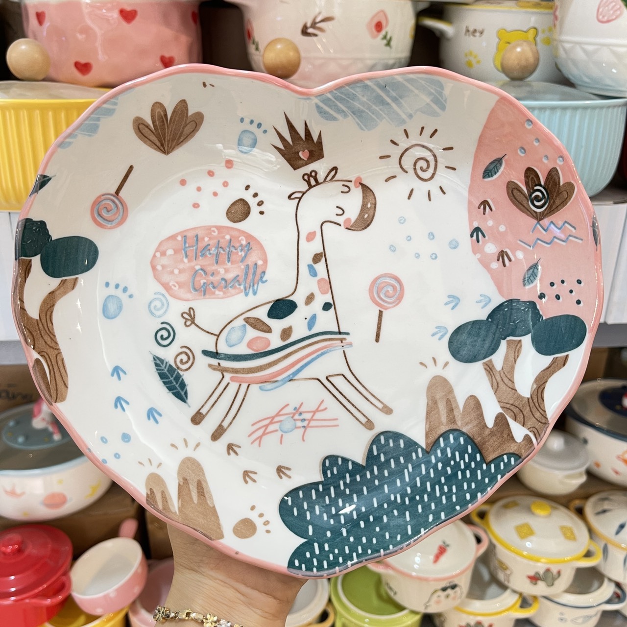 Bát Đĩa Gốm Sứ Decor, Bát Ăn Cơm, Bát Ăn Chè, Chén Dĩa Dễ Thương Bộ Bát Đĩa Hươu Hồng 15 món Xinh Yêu Gomsudecor21