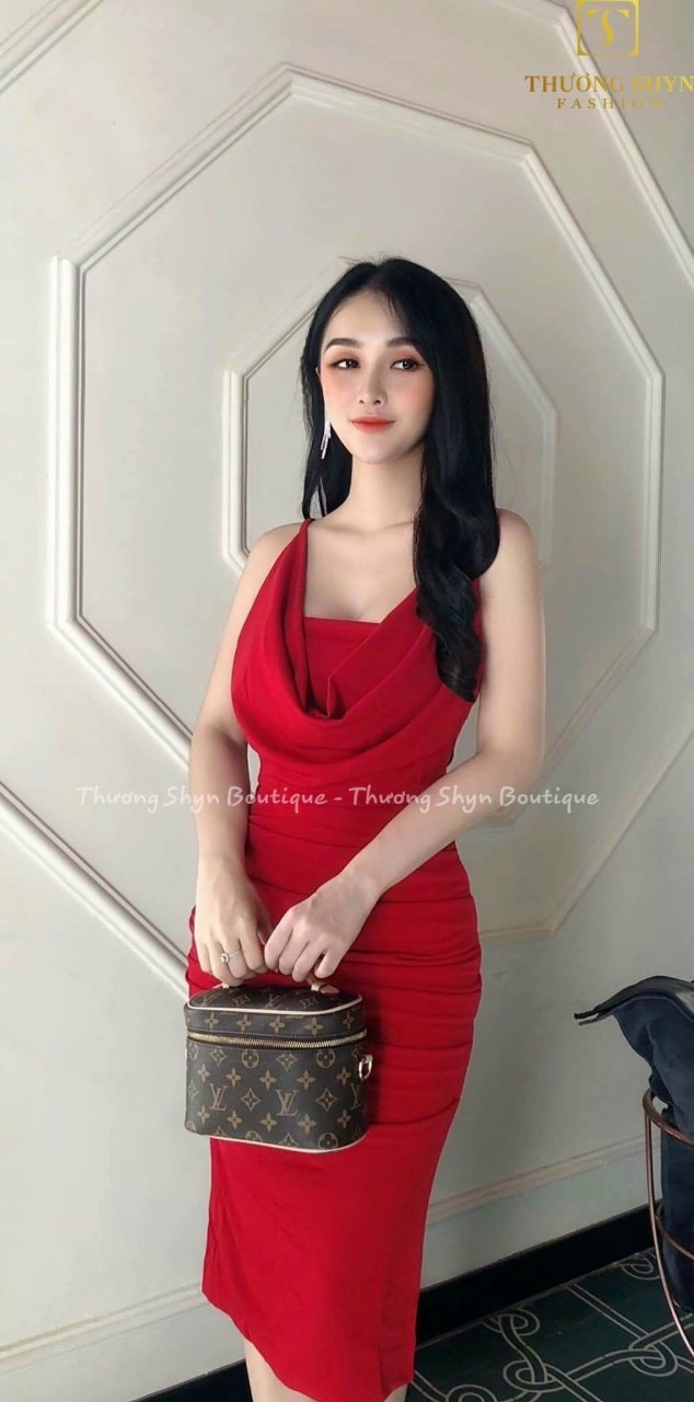 Đầm dody 2 dây cổ đỗ-QH #damnu