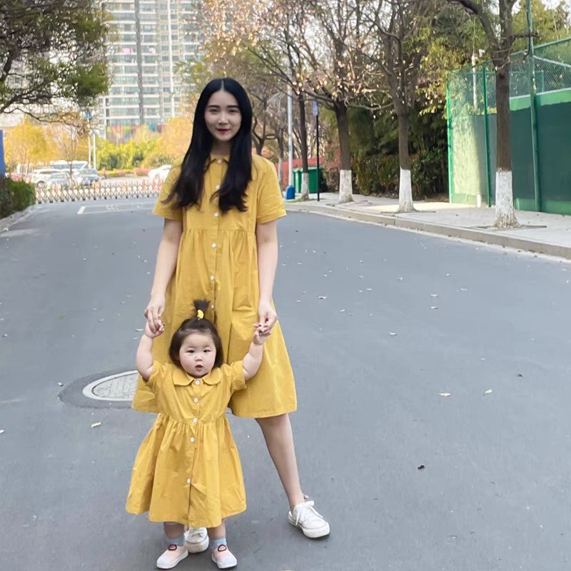 [HCM]Đầm suông vàng cho mẹ và bé DN395