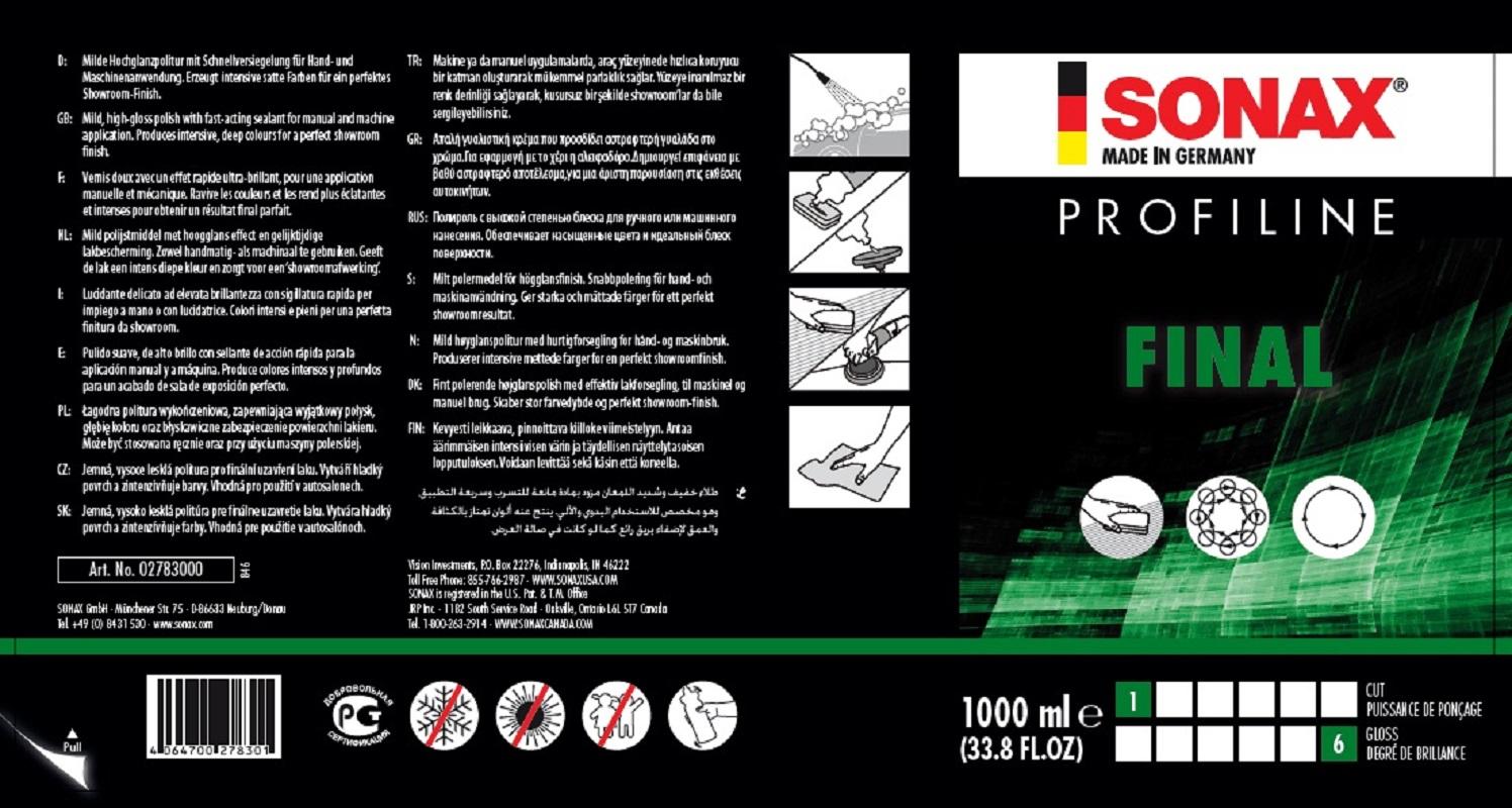 Dung dịch xi đánh bóng Sonax 278300 Profiline Final 1 lít (bước cuối)