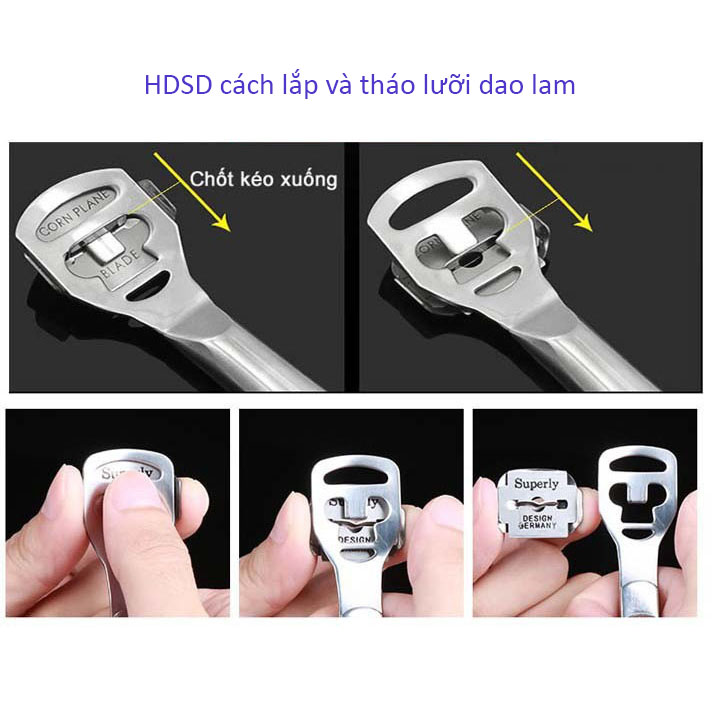 Dụng cụ mài, chà gót chân tẩy da chết inox cao cấp kèm 20 dao cạo thay thế