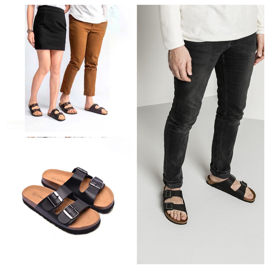 Dép đế trấu Birken 2 khóa Nam Nữ màu ĐEN - Bảo hàng 06 tháng Full Box - DETA21D