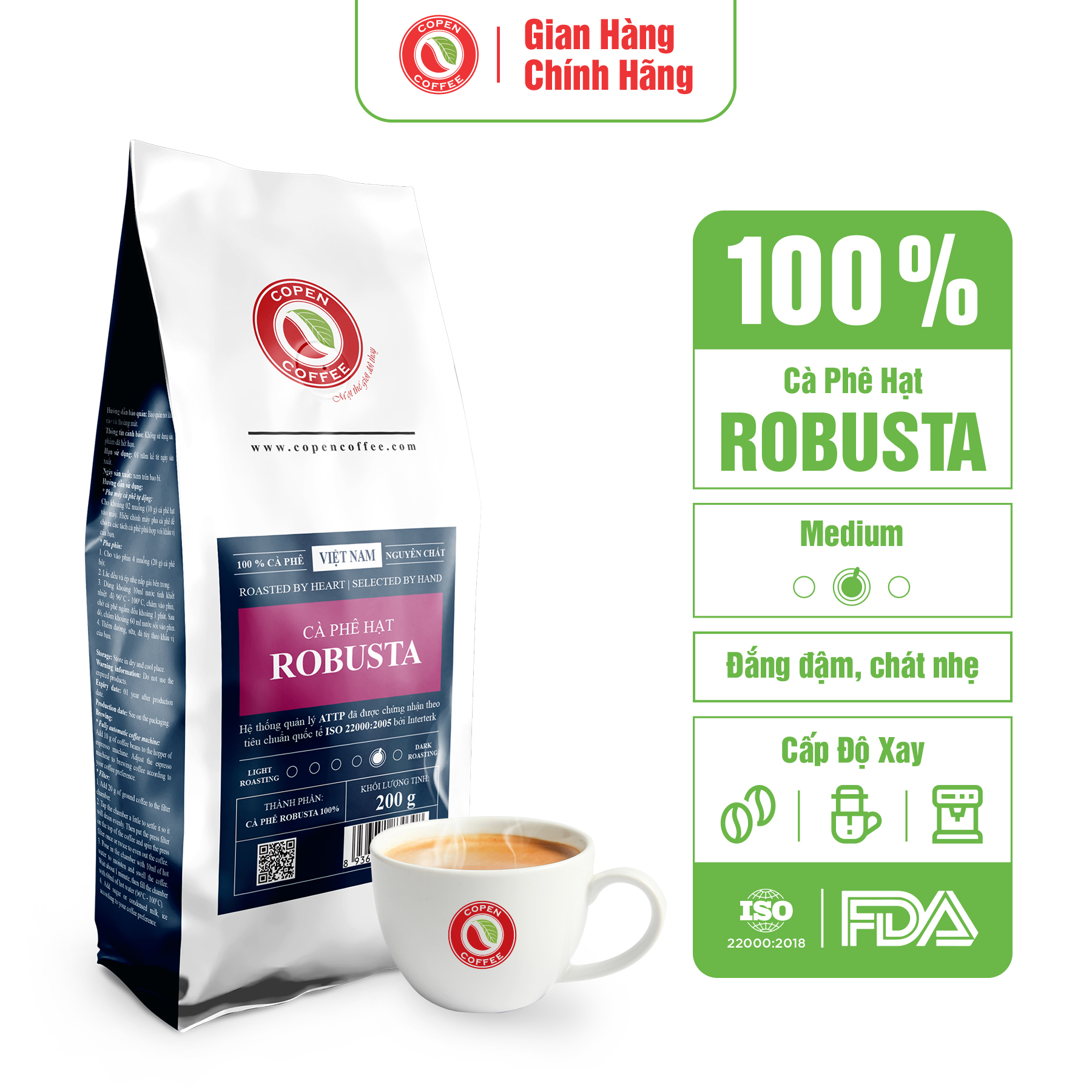 Cà Phê Robusta Nguyên Chất Rang Mộc Copen Coffee - Hạt Pha Máy Espresso