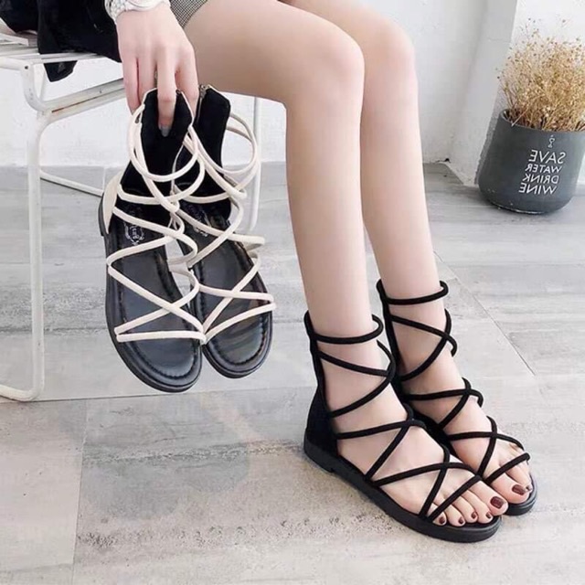Giày sandal chiến binh cổ cao có khóa kéo sau đế bằng sd-0302