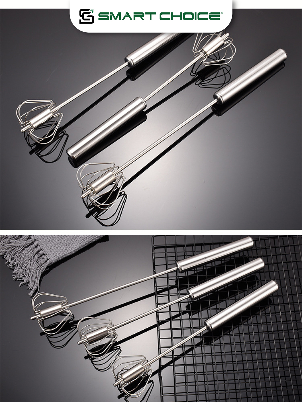 Cây Đánh Trứng SmartChoice 2 Cỡ Inox 304 Cao Cấp