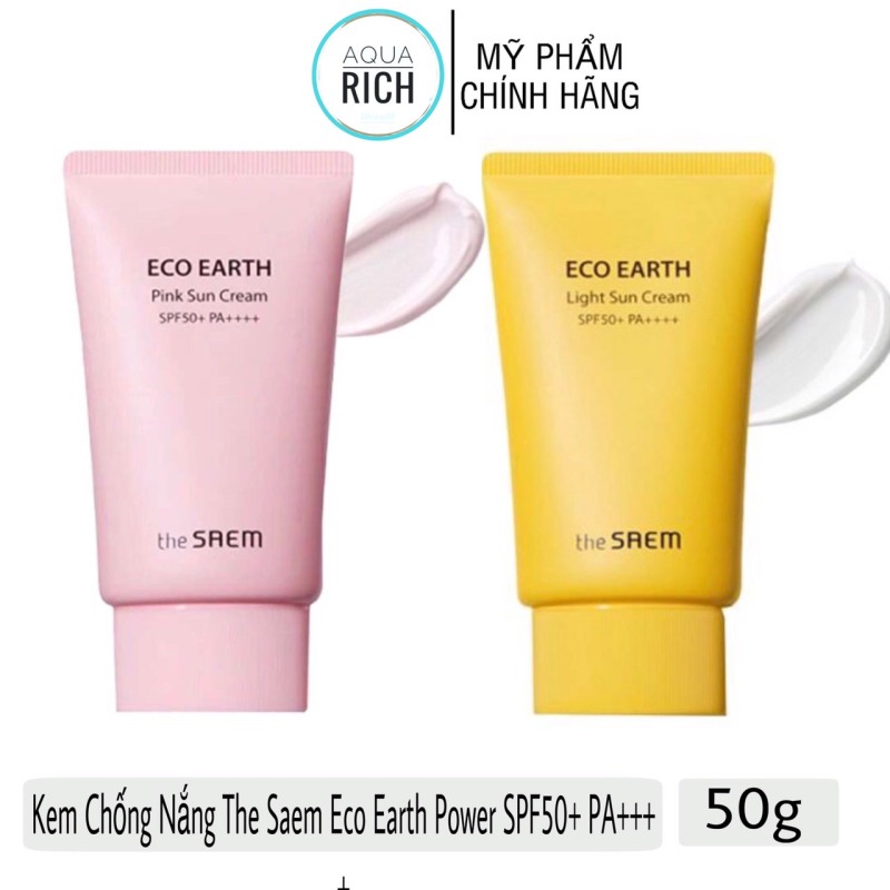 [Chính Hãng] Kem Chống Nắng The Saem Eco Earth Power Pink Sun Cream SPF50+ PA++++ Hồng Vàng 50g nhập khẩu