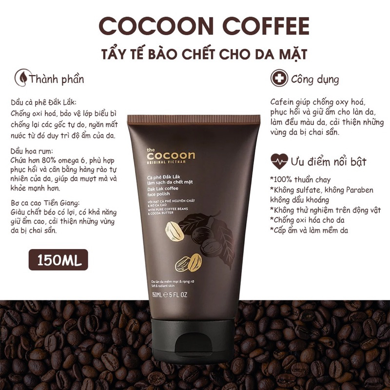 tẩy da chết cafe cocoon 150ml đặc đẹp