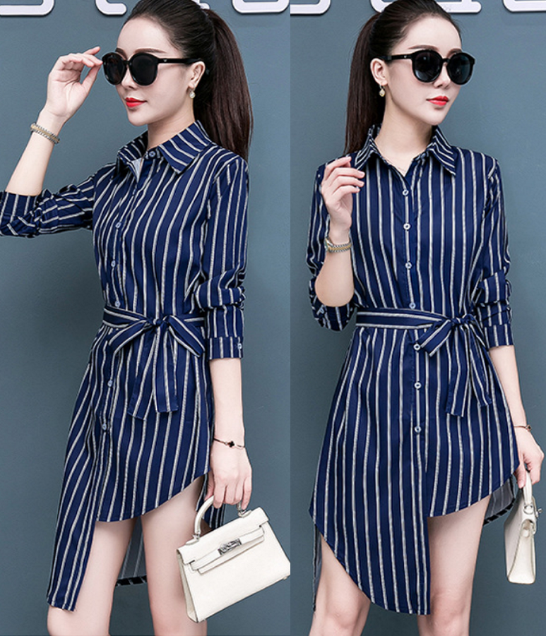 Đầm Sơ Mi Lệch Tà Thắt Dây Eo Cá Tính DN067 MayHomes Sơ Mi Nữ Form Dài