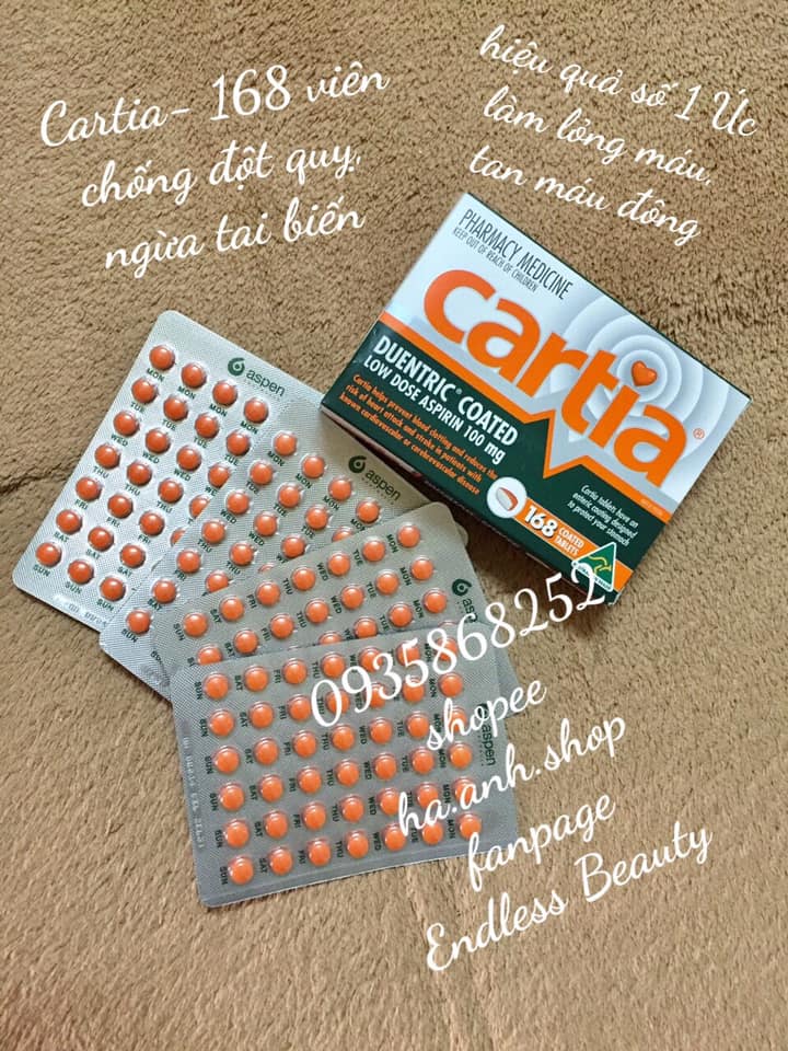Cartia phòng chống đột quỵ, ngừa tai biến 168 viên