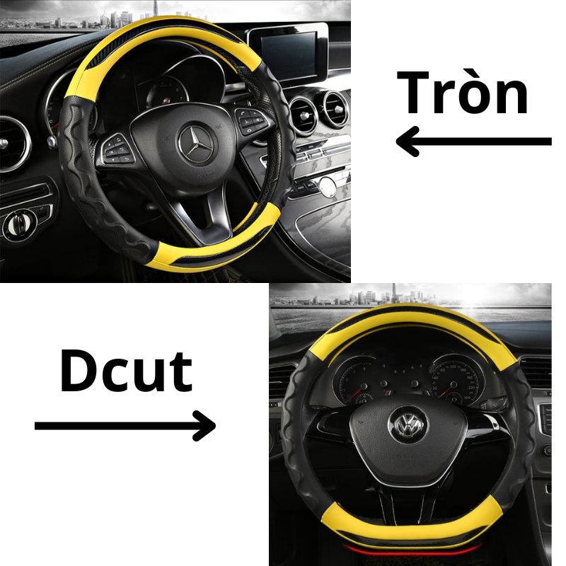 Bọc vô lăng tròn và dcut ô tô da vân cacbon Vân Rồng cao cấp chính hãng