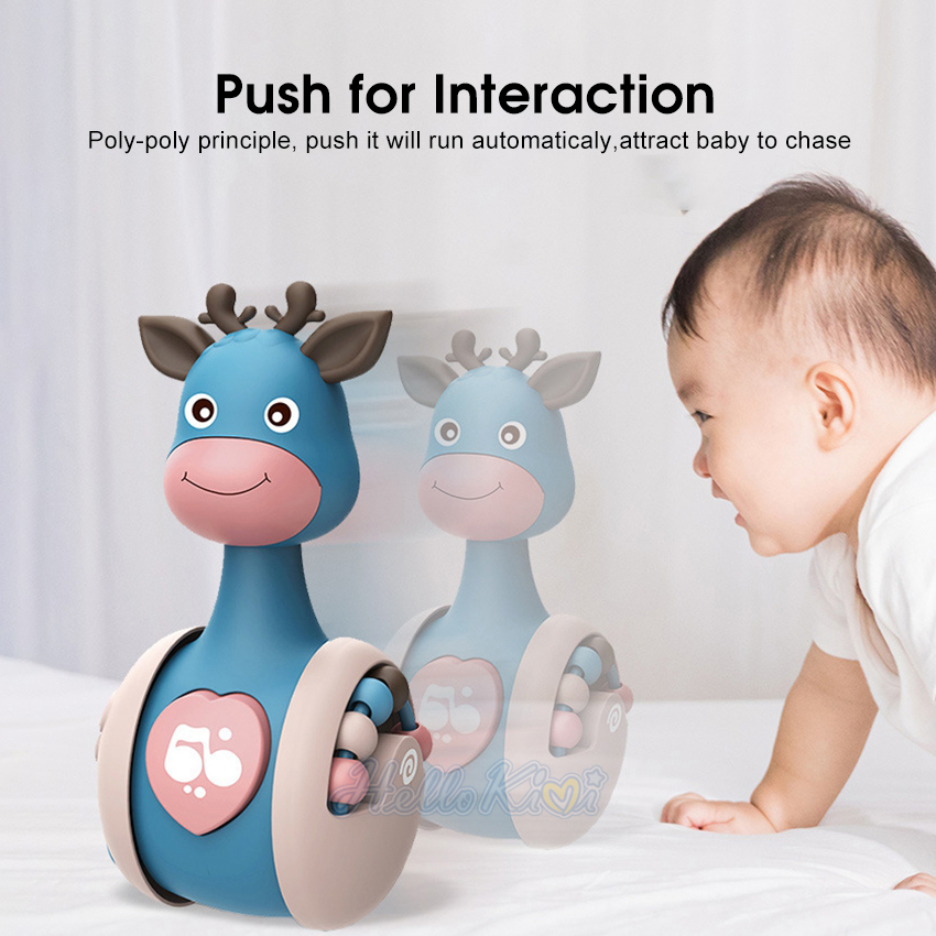 HelloKimi ChildrenCartoon Tumbler Doll Roly-poly Baby Toys Giraffe Tumbler Doll Early Learning Toy Toddler Musical Wobble Rattles Ring Bell Music Learning Educational Toy Cute Shape Toy for Kids