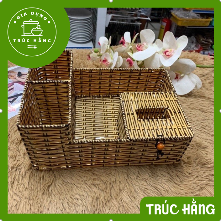 Khay - Rổ nhựa giả mây đựng muỗng đũa đa năng dùng cho hàng quán