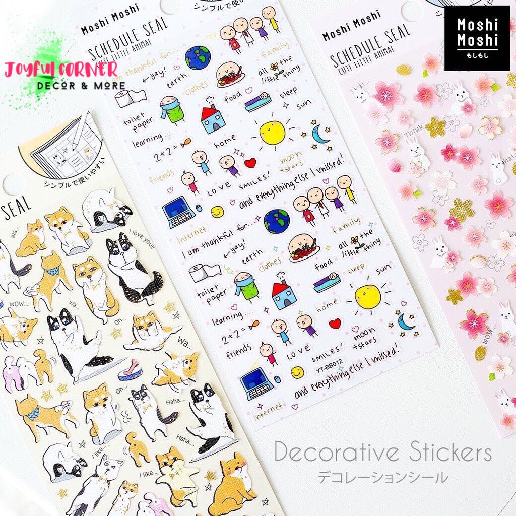 [HCM]Sticker trang trí sổ tay sổ nhật ký Moshi Moshi Thái Lan