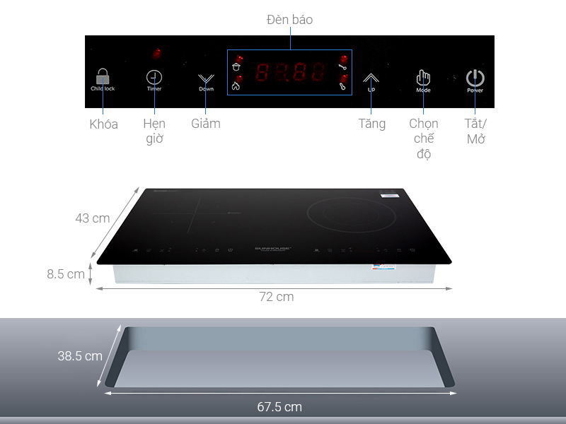 Bếp từ hồng ngoại Sunhouse SHB9105MT (Lắp âm hoặc để nổi đều được, bảo hành chính hãng)