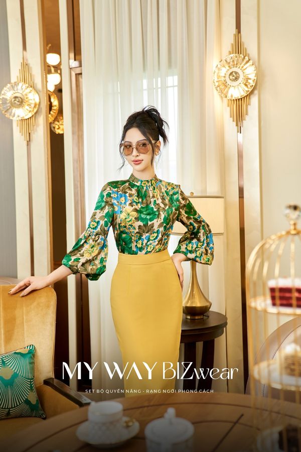 Áo sơ mi nữ lụa công sở my way tay bồng sang trọng 8ma0372