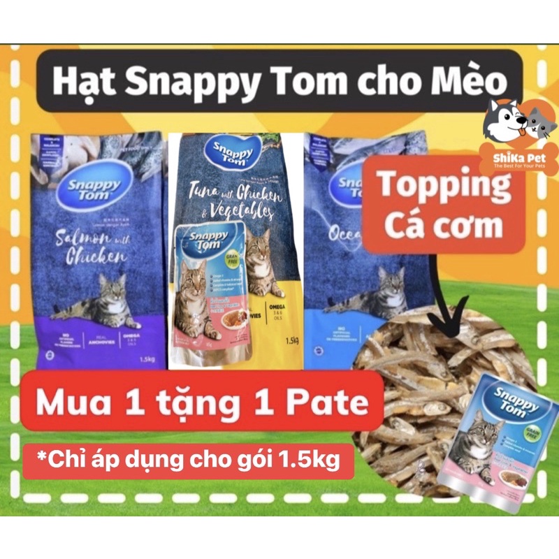 (Tặng Pate) Thức Ăn Hạt Snappy Tom Mix Cá Cơm Thật Túi 1kg-1.5kg