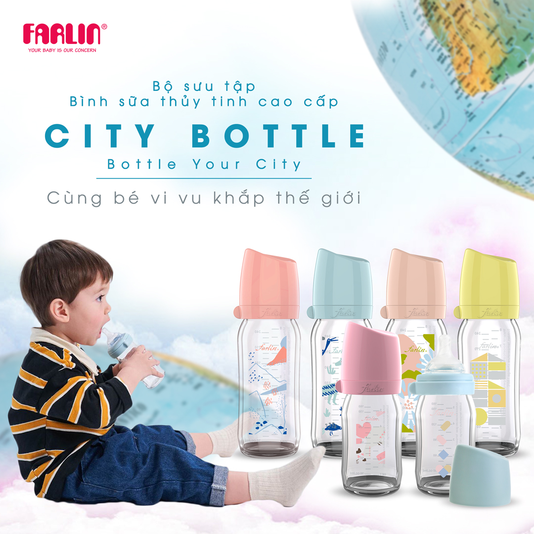 Bình Sữa Thủy Tinh City Bottle của FARLIN - 160ml - Bình Sữa Nhập