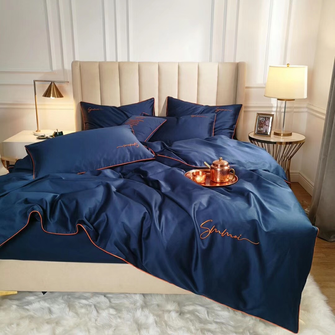 Lụa Tencel 40S - Bộ chăn ga và vỏ gối tencel suimoi màu xanh Blue cao cấp , cực kỳ sang trọng