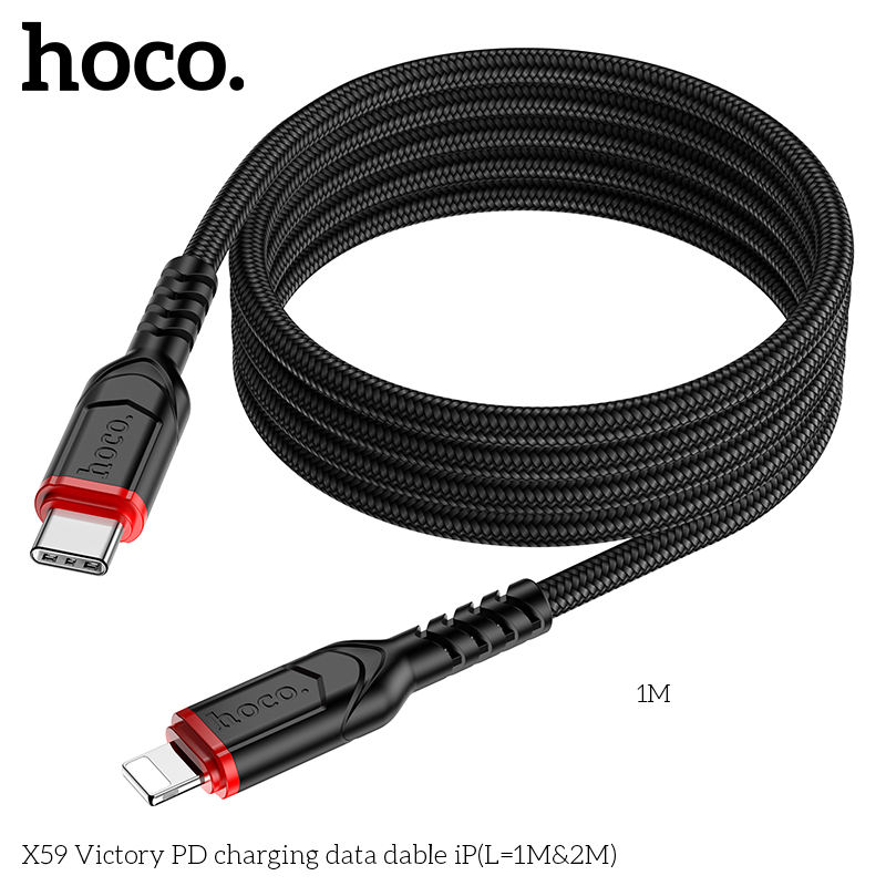 Cáp sạc dây dù Hoco X59 TypeC to TypeC 60W / TypeC to Lightning 20W dài 1M (Màu Random) - Nhất Tín Computer