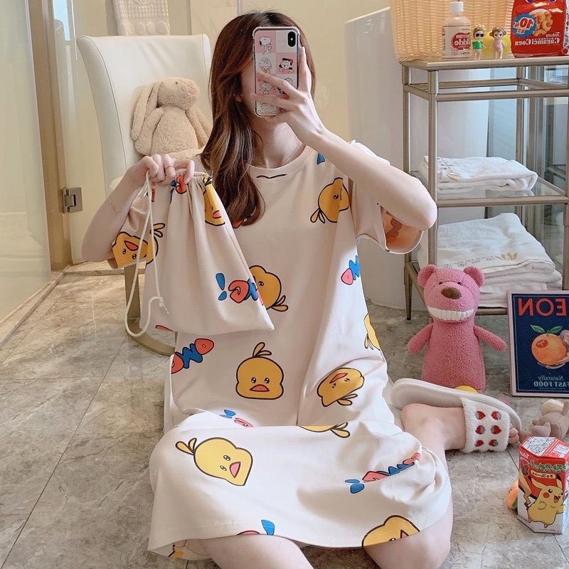 Váy suông chất cotton hoạ tiết dễ thương