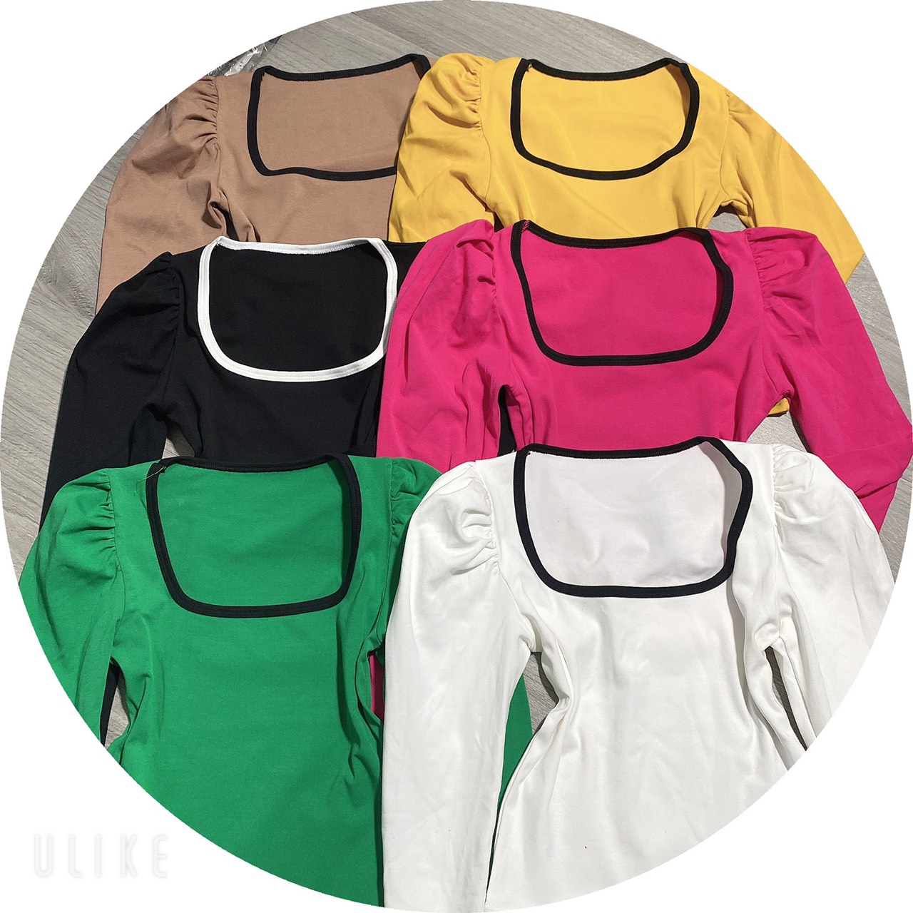 Áo thun nữ body croptop tay dài tay phồng cổ U phối viền, tôn dáng, thun Borrip