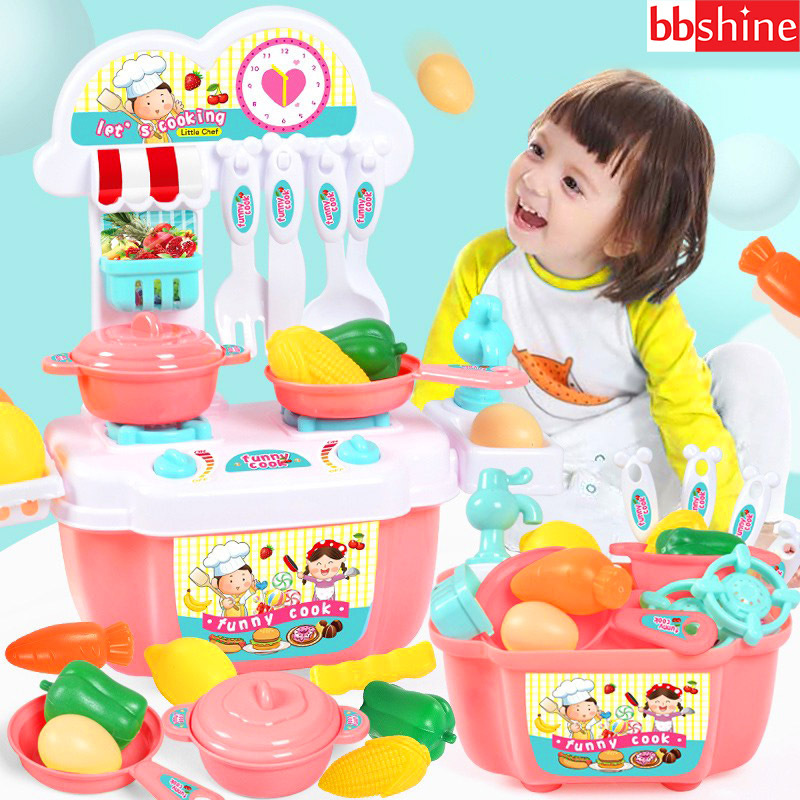 Bộ đồ chơi nấu ăn, Bộ nấu ăn cho bé 22 món kèm bàn bếp và tủ bếp bằng nhựa nguyên sinh ABS an toàn cho bé yêu BBShine – DC015