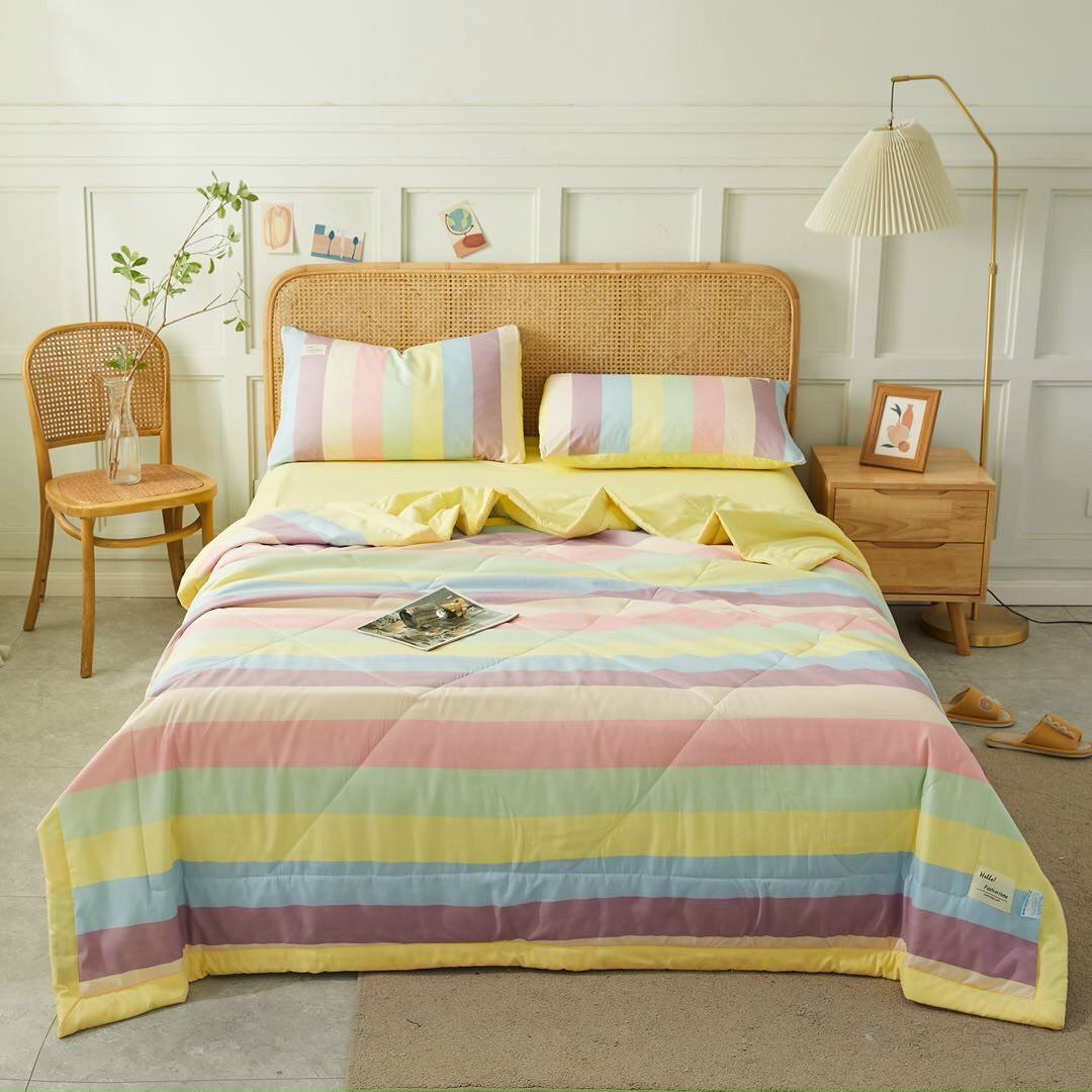 Bộ chăn ga gối Chần Bông Cotton TC Nhà Nhím_Bedding kẻ sọc đủ size giường nệm