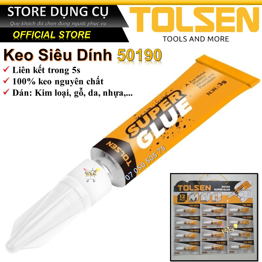 1 tube super glue tolsen 50190 | glue multi-purpose glue all materials of wood, cloth, ceramic, plastic safety with leather handle