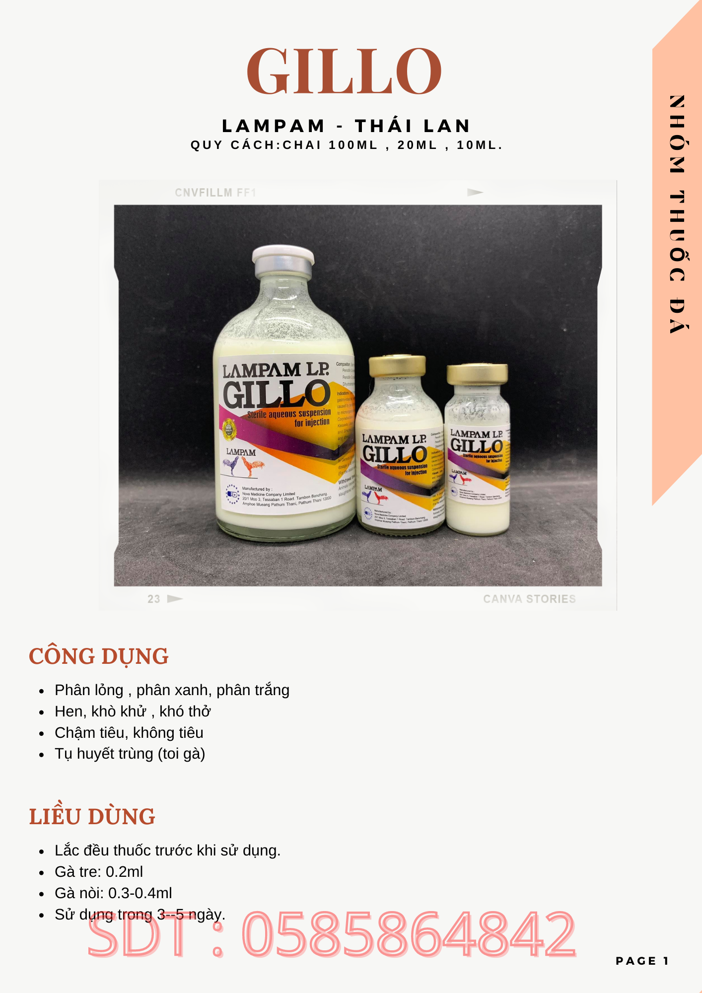 GILLO LAMPAM TRI BÊNH CHO GÀ ĐÁ CHAI 20ML