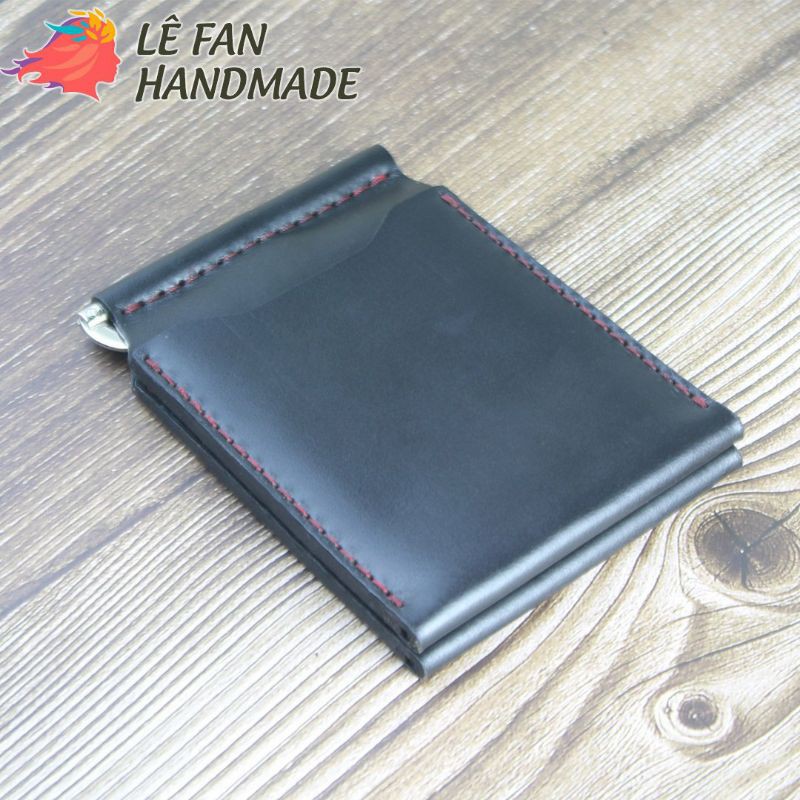 Ví kẹp da bò handmade, thiết kế đơn giản, chắc chắn