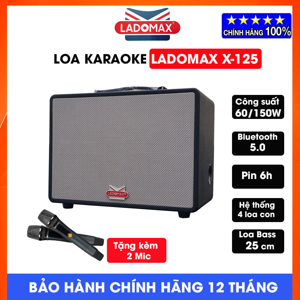 Loa Karaoke Di Động, Loa Karaoke Chuyên Nghiệp Loa Karaoke Gia Đình, Loa Kéo Hát Karaoke Di Động Ladomax X-125 Bluetooth Có Thùng Bass Kèm 2 Micro Không Dây, Chống Hú Và Chống Nhiễu, Thiết Kế 4 Đường Tiếng, Hát Karaoke Cực Hay, Nghe Nhạc