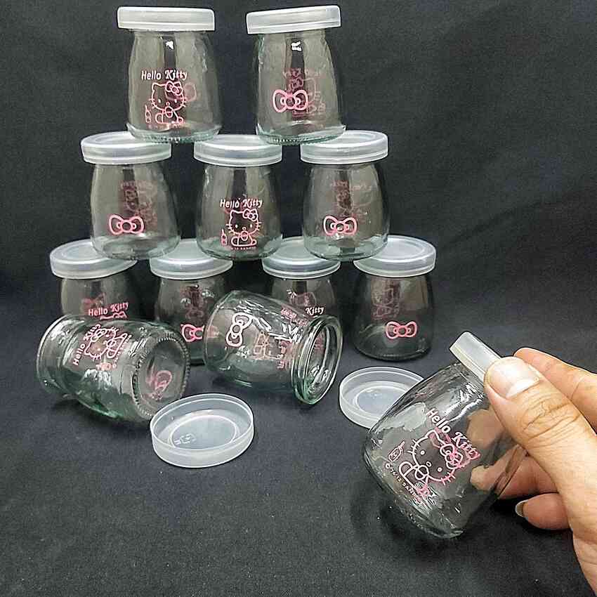 Hũ Thủy Tinh Đựng Sữa Chua 100ML (combo 12 cái) trụ tròn in logo - nắp nhựa – Hủ Yaourt Thủy Tinh - Lọ Đựng Sữa Chua - Hũ Thủy Tinh 100ML