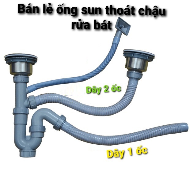 Dây thoát xi phông chậu rửa bát kèm ốc. ống sun thoát chậu rửa bát có ốc nối