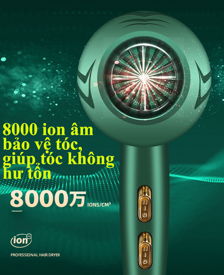 Máy sấy tóc Gaoerfu công suất lớn 3500W có ánh sáng xanh chăm sóc ion âm cho tóc 4 chế độ sấy điều chỉnh nhiệt độ (Tặng kèm 3 món phụ kiện)