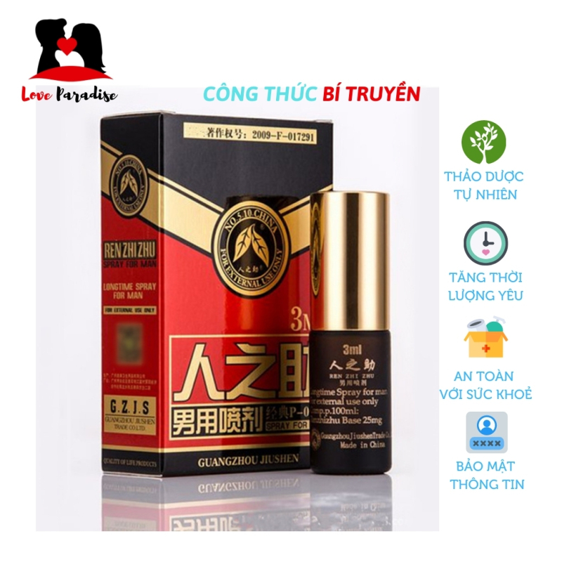 Gel xịt kéo dài thời gian quan hệ cho nam giới Renzhizhu, công thức bí truyền Ấn Độ, lọ 3ml- Love Paradise