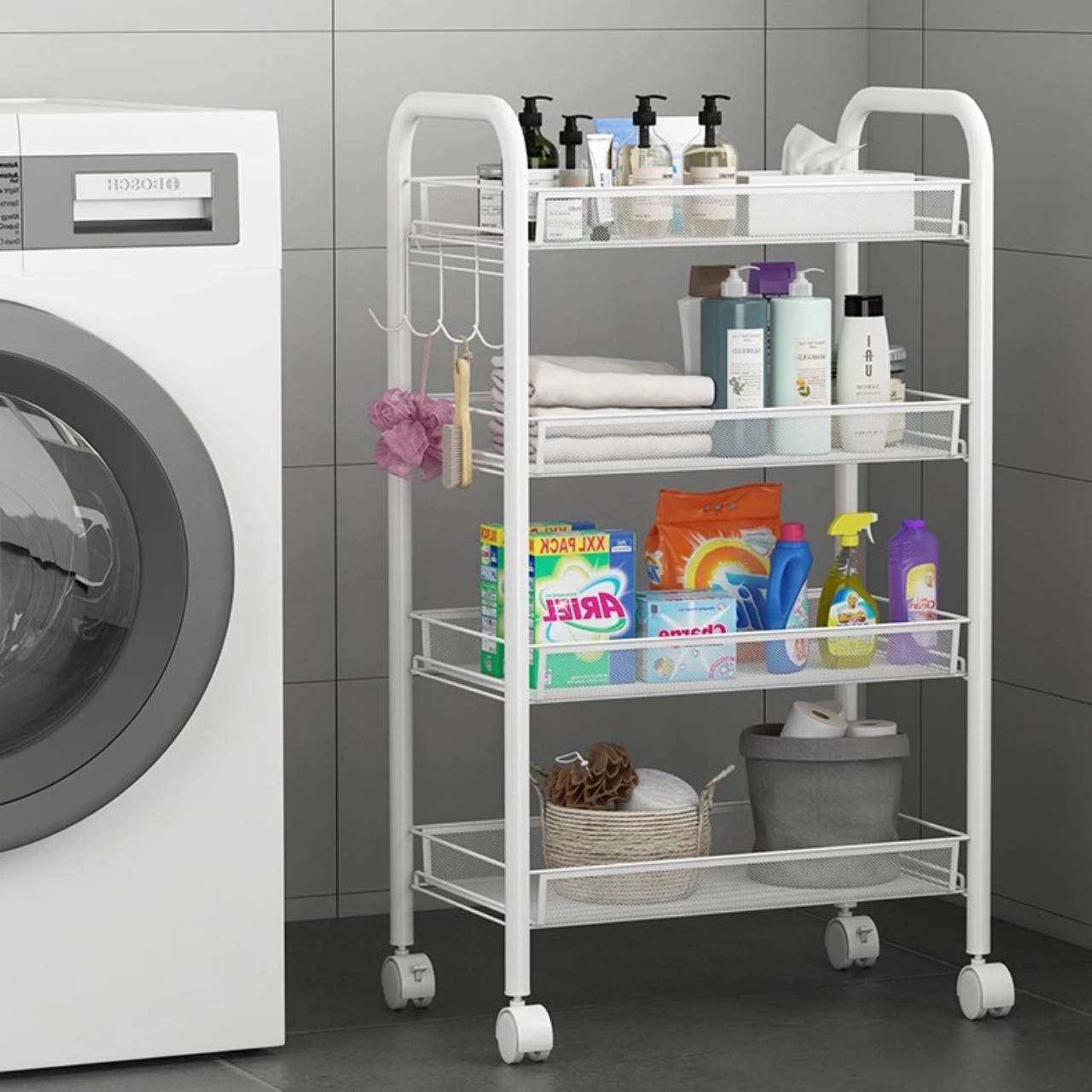 Kệ lưới để đồ 4 tầng đa năng có bánh xe