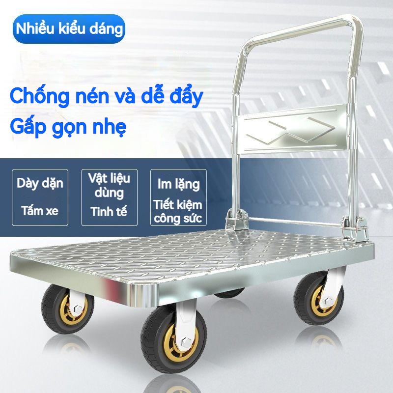 Xe Đẩy Hàng Gấp Gọn 4 Bánh Xe Đẩy Hàng Có Khả Năng Chịu Tải Siêu Tải Xe Đẩy Chở Dày Im Lặng