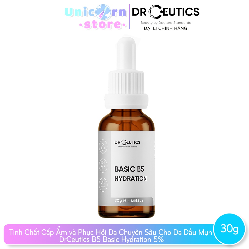 Tinh chất cấp ẩm và phục hồi da chuyên sâu cho da dầu mụn drceutics b5 basic hydration 5% 30g