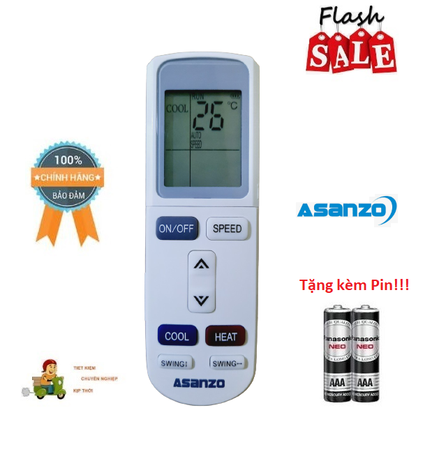 Remote Điều khiển điều hòa máy lạnh Asanzo- Hàng mới chính hãng 100% Tặng kèm Pin!!!