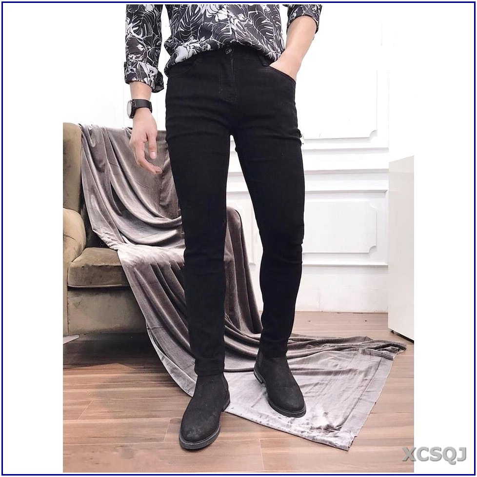 Quần jean nam cao cấp màu ĐEN TRƠN có size đai, không xù lông, không ra màu, chất giãn tốt v2-379