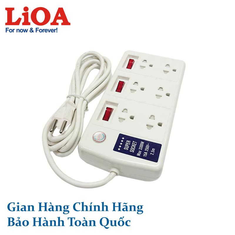 Ổ cắm kéo dài công suất lớn 6 ổ cắm 2 lõi dây LiOA 6SS2.5-2