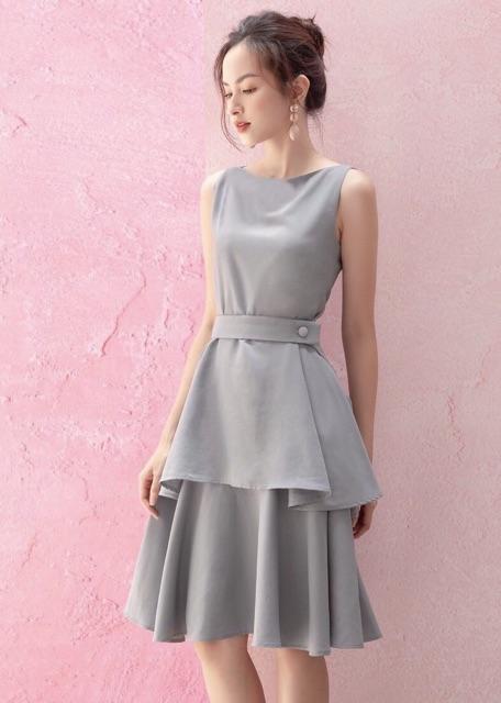 [HCM]Đầm xám tầng kèm belt