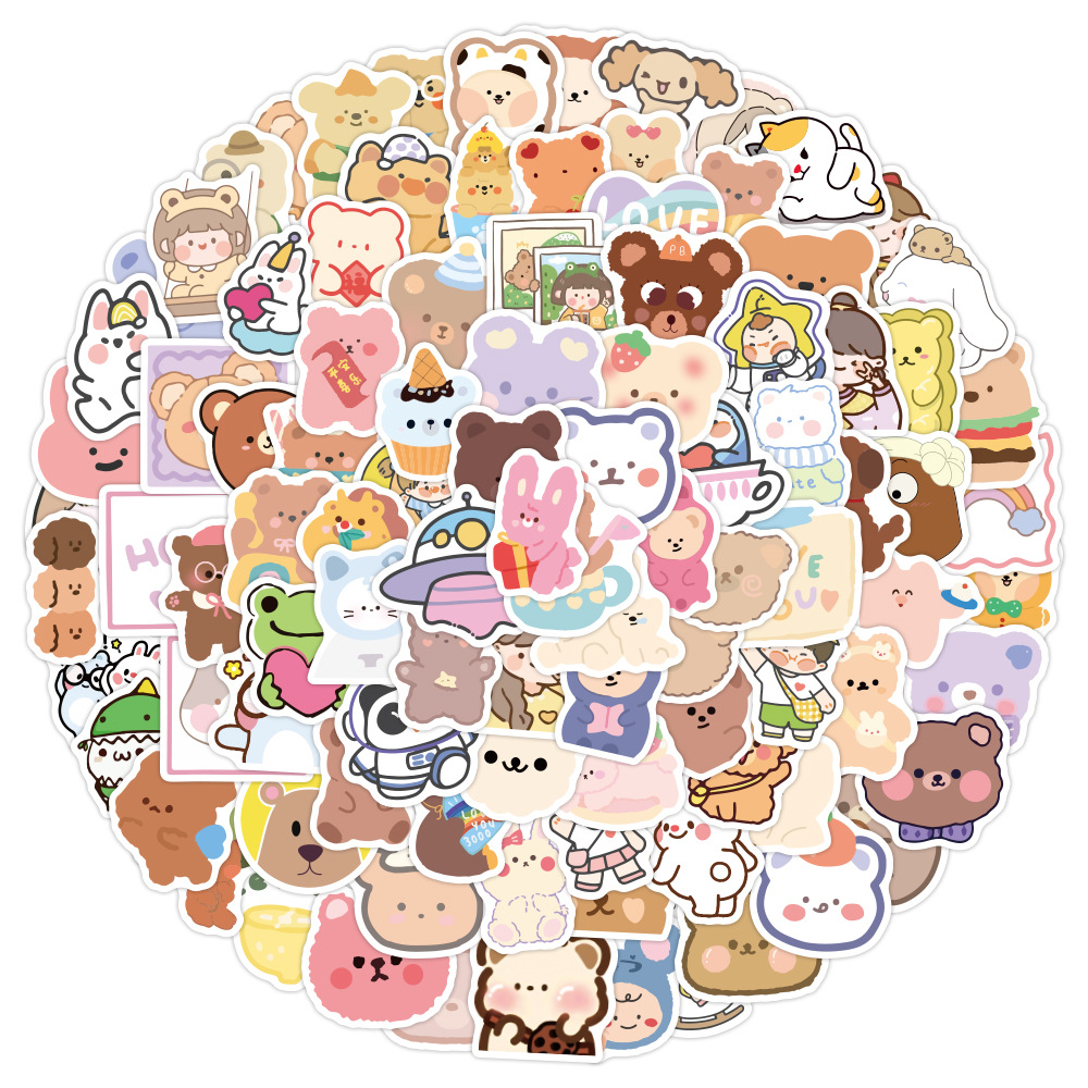 Set 100 Sticker Dán Hình Gấu Nhiều Màu Dễ Thương
