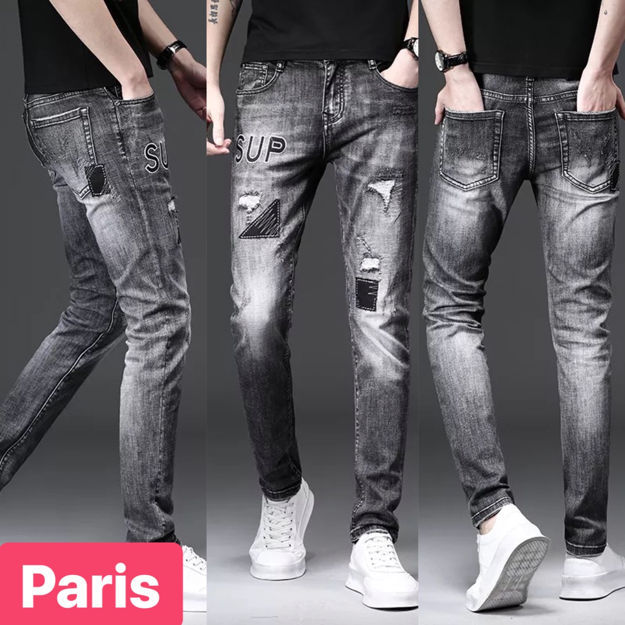 QUẦN JEAN NAM CHẤT BÒ ĐEN NHÁM THÊU HOT TREND NHẬT BẢN DB-149 - PARIS FASHION