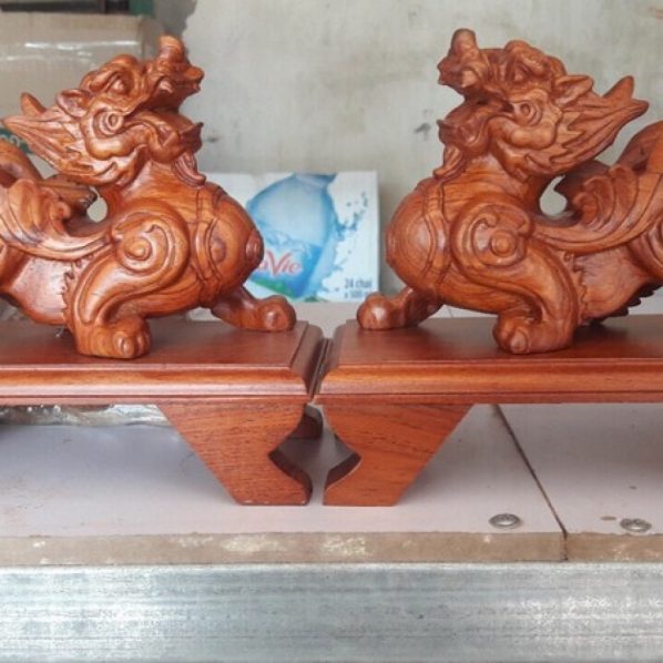 Cặp Tỳ Hưu gỗ Hương ngang 30cm trang trí decor nhà cửa