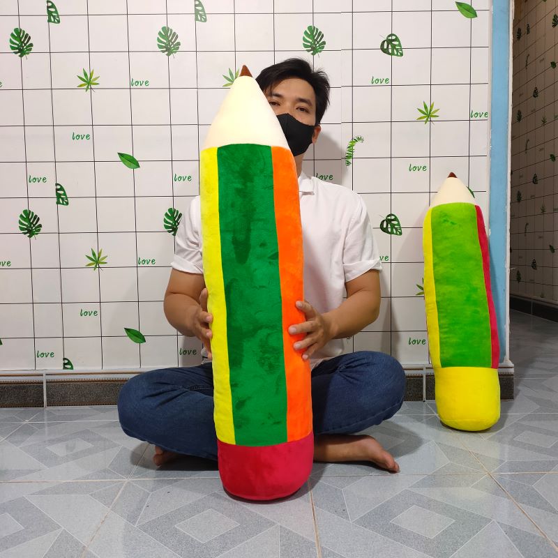 Gối ôm bút chì cho bé sơ sinh dưới 2 tuổi cầu vòng ngủ sắc