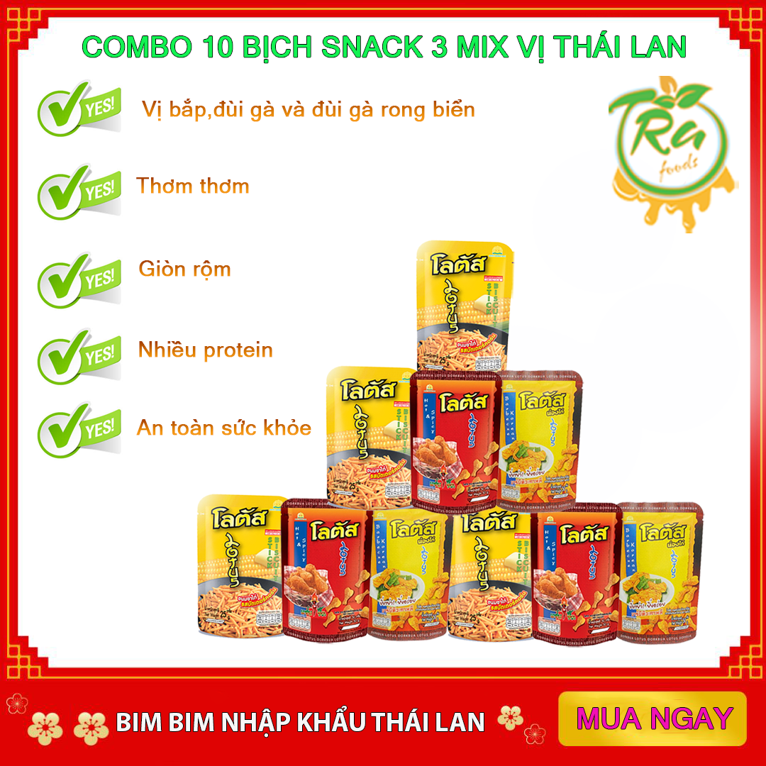 HCMcombo 10 Snack Thái Lan Bim bim đùi gà vị rong biển và tăm vị bắp thơm