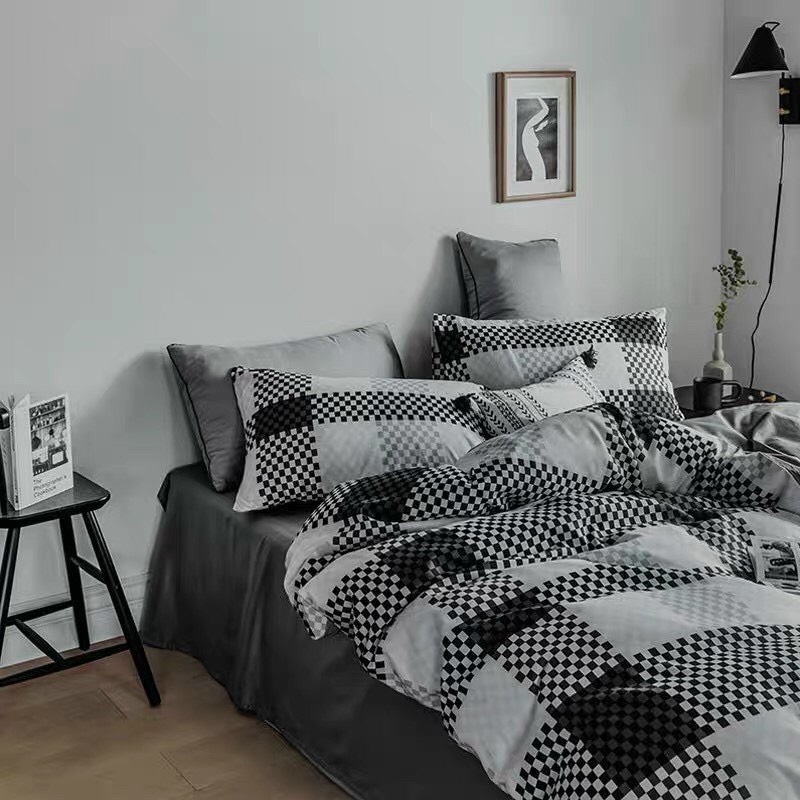 Trọn Bộ 4 Món Cotton Poly Nhập Mẫu KẺ Ô VUÔNG ĐEN BÉ